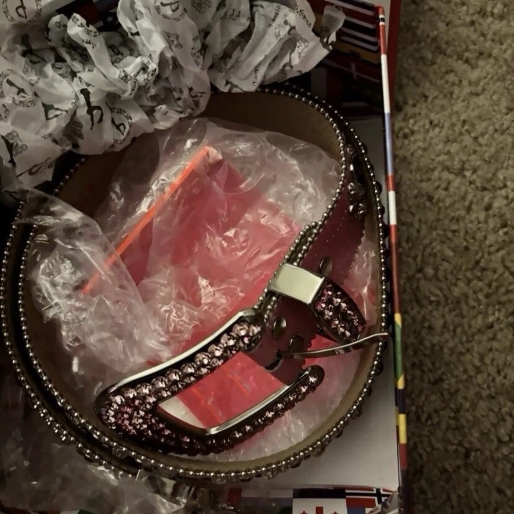 B.B. Simon Pink and Silver Rhinestone Belt - Picture 3 of 5